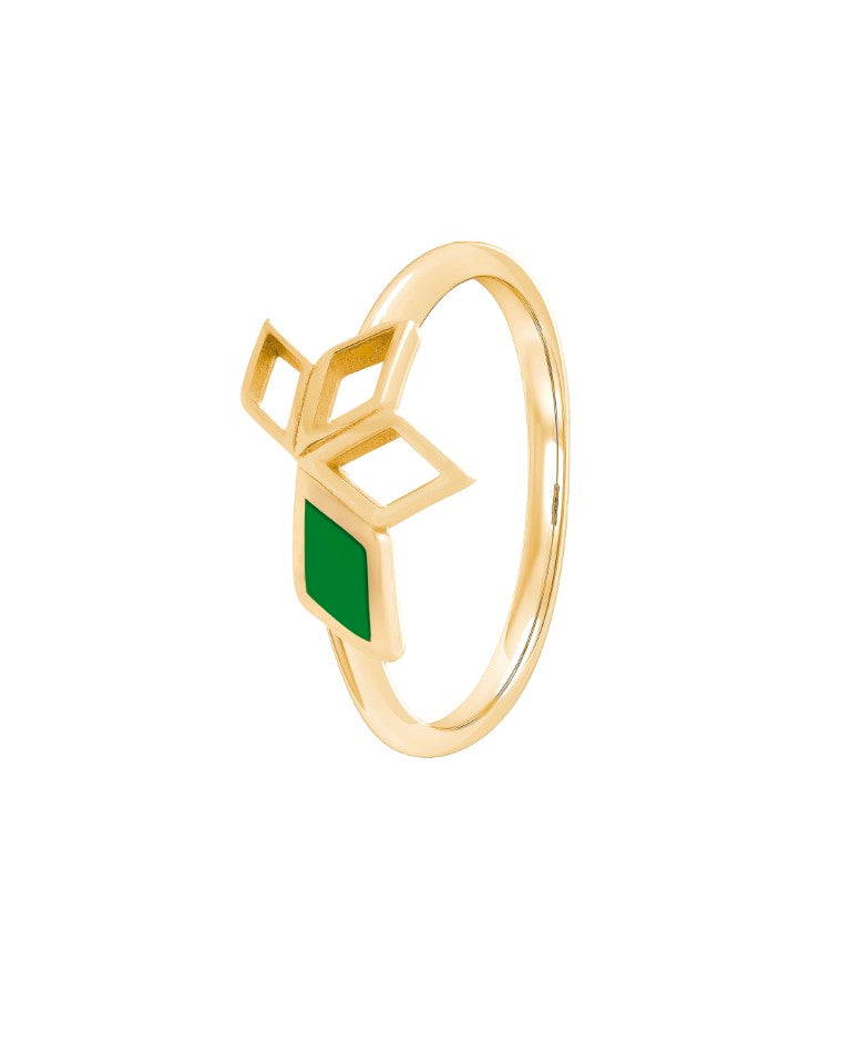 STELLA ring in 14 k gold set with Malachite enamel element