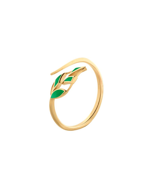 Fiolia ring in 14 k gold set with malachite enamel element