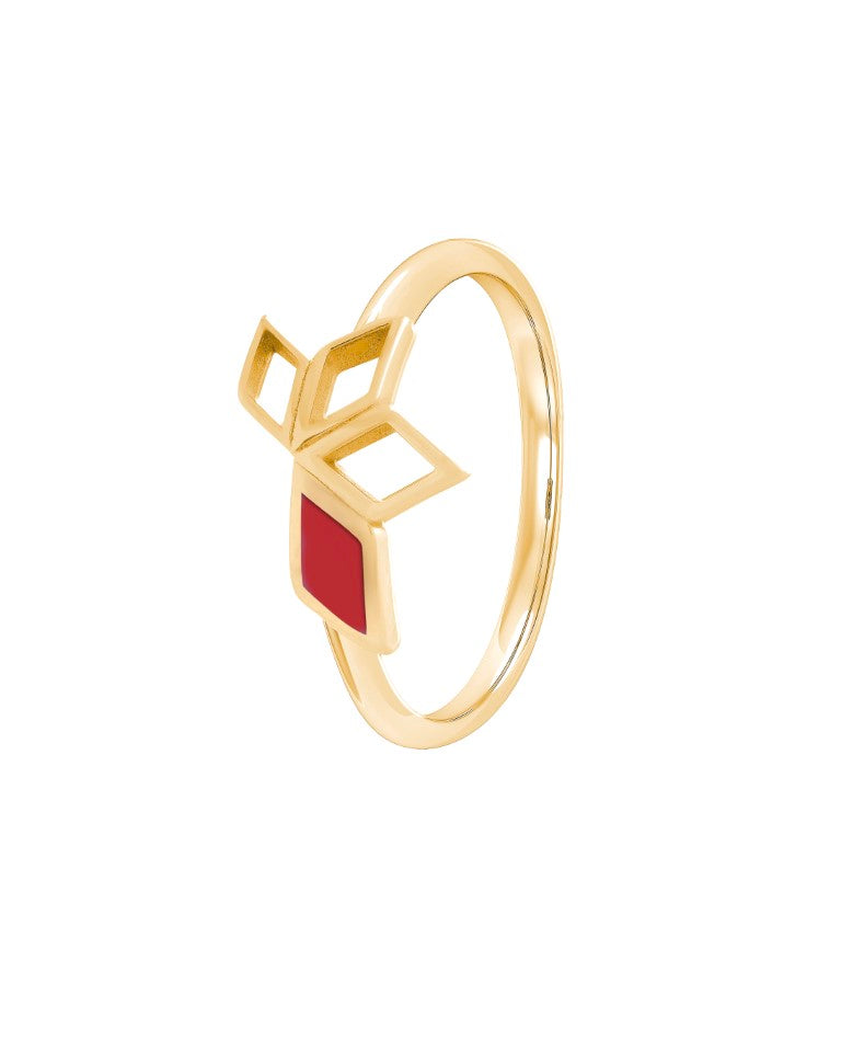 STELLA ring in 14 k gold set with carnelian enamel element