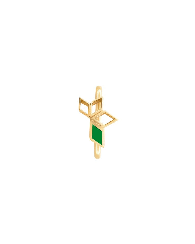 STELLA ring in 14 k gold set with Malachite enamel element