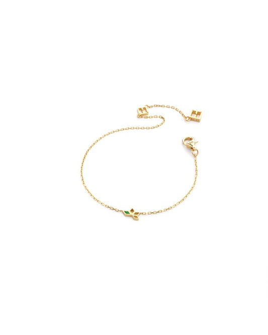 Stella bracelet in 14 kt gold two sides set with malachite enamel elements