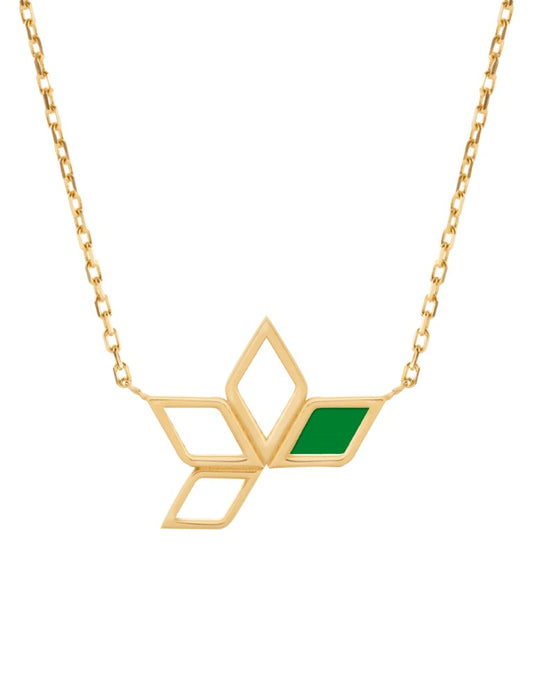 Stella necklace in 14 kt gold with 14 k yellow gold pendant set with two sides malachite enamel