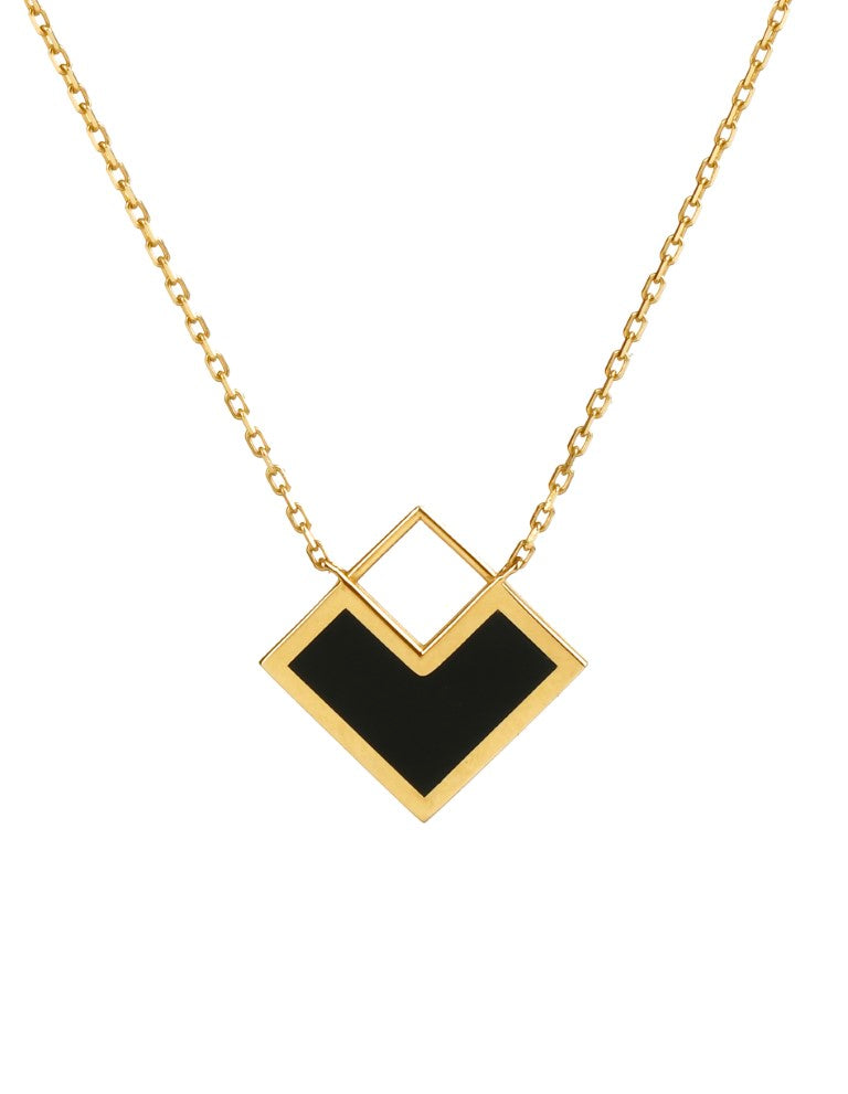 CARDİA necklace in 14 kt gold with 14 k yellow gold pendant set with two sides onyx enamel